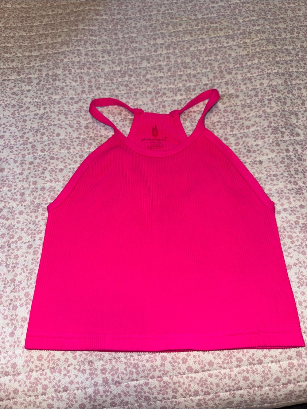 FP Movement by Free People Neon Pink Ribbed Halter Crop Tank